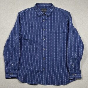 Banana Republic Linen Untucked Fit Button Down Men's XL Blue Abstract Stripes